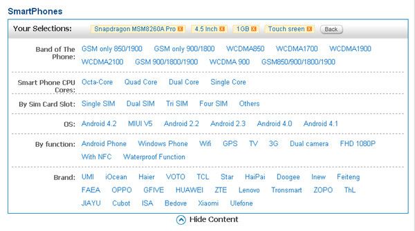 Filtri smartphone per caratteristiche - geekbuying